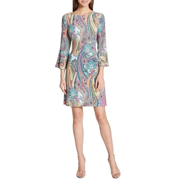 Tommy Bahama Dresses & Skirts - Tommy Hilfiger Jaipur Paisley Jersey Womens 3/4 Bell Sleeve Sheath Dress Size 6